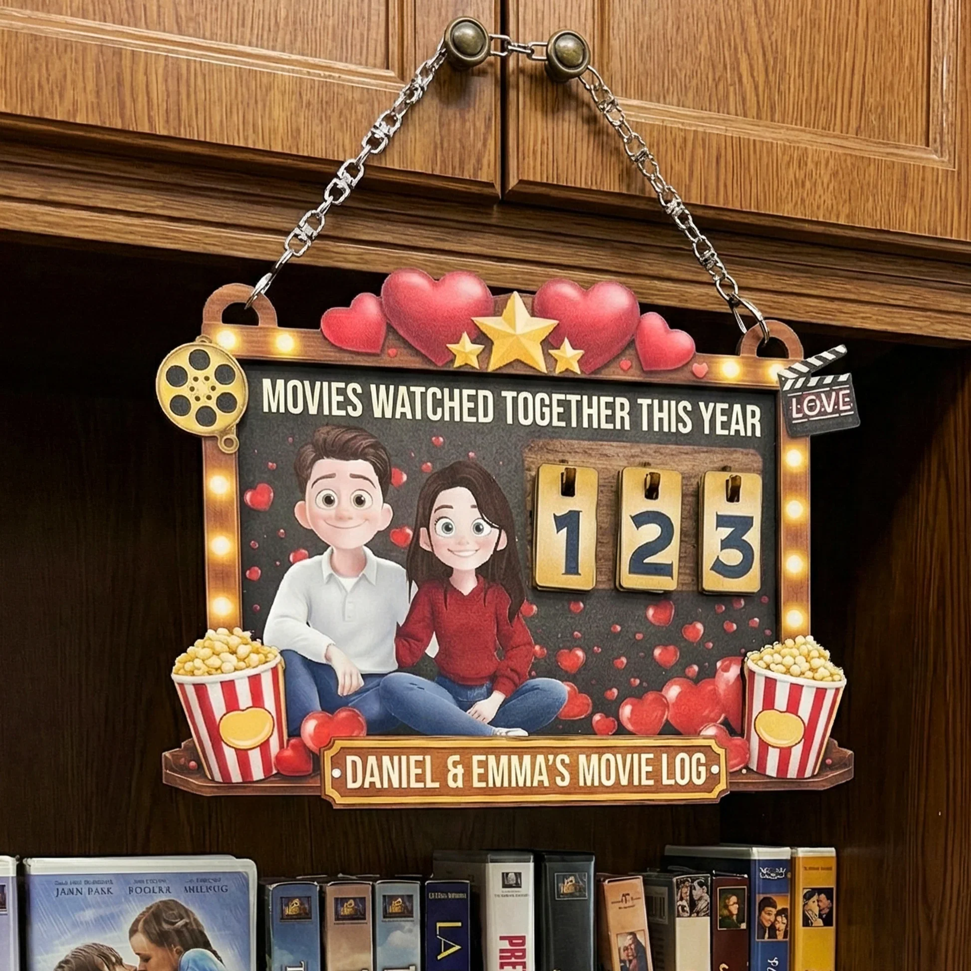 Movies Watched Together This Year Wooden Hanging Tracker, Cute Couple Movie Log Wall Decor, Creative Gift - Image 6