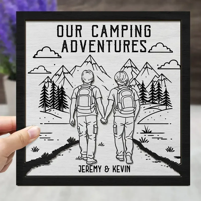 Personalized 2-Layer Wooden Plaque Adventure Partners For Life Couple Hiking Scene - Unique Gift For Your Favorite Travel Buddy - Image 3