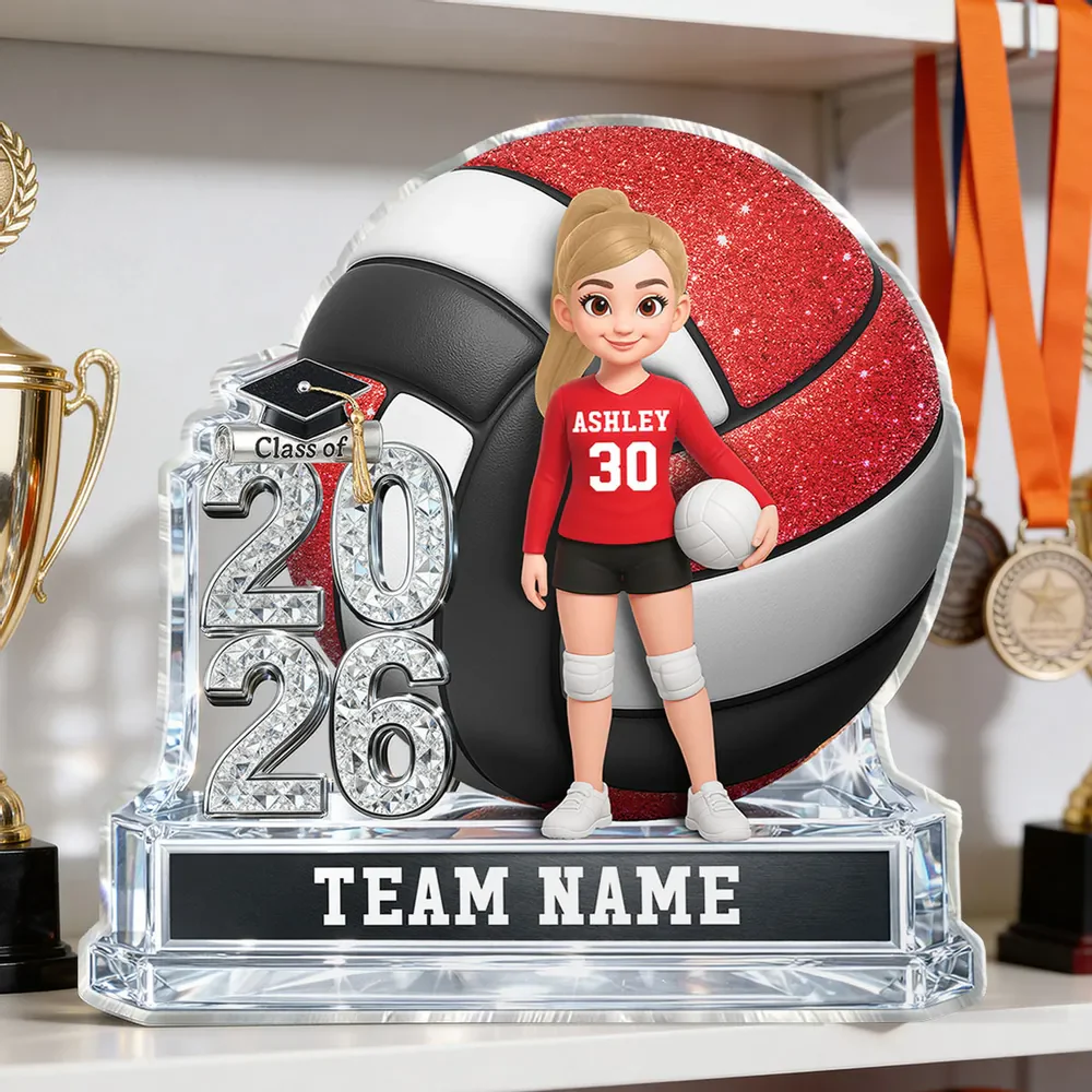 Volleyball Shaped Acrylic Block Plaque, Personalized Class Keepsake for a Senior Player - Proud Team Gift for Her - Image 4