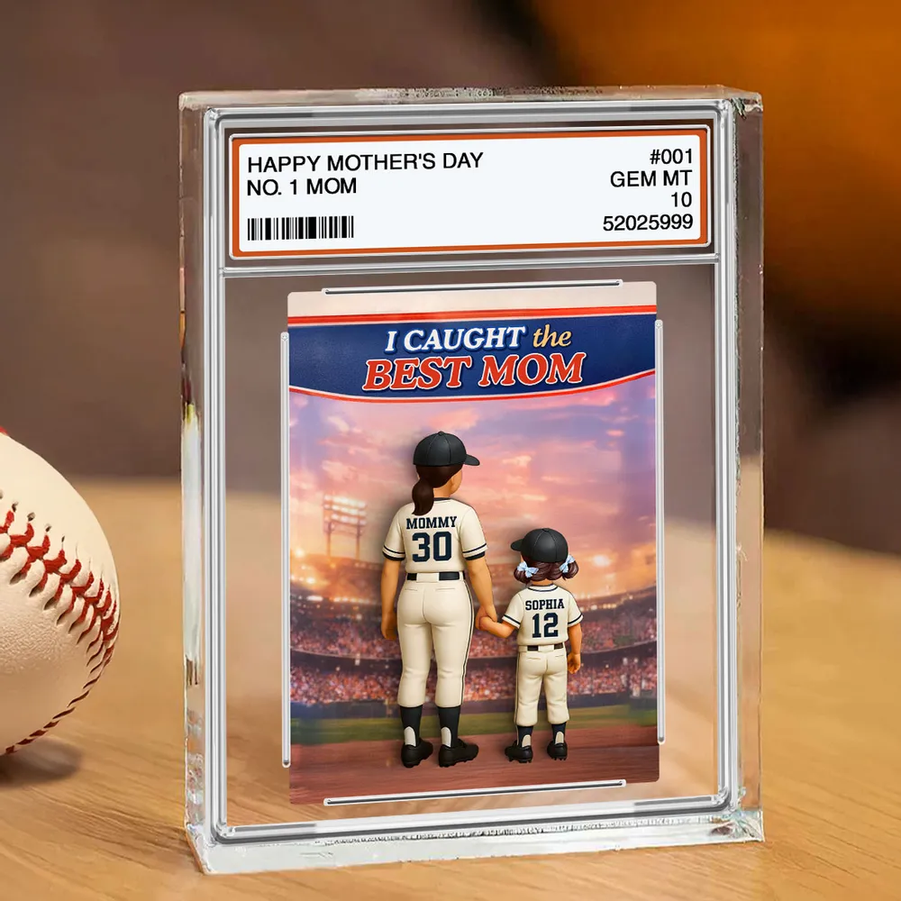 Personalized Baseball Mom Rectangle Acrylic Block Plaque, We Caught the Best Mom Stadium Scene, Unique Mother's Day Gift - Image 6