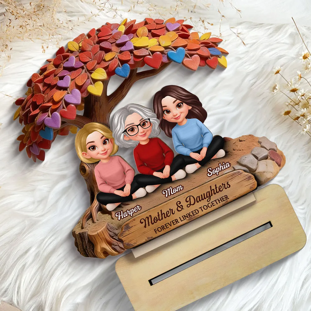 Personalized 2-Layer Wooden Plaque with Mom and Daughters Under Colorful Heart Tree - Unique Gift for Mom, Sweet Family Keepsake - Image 8