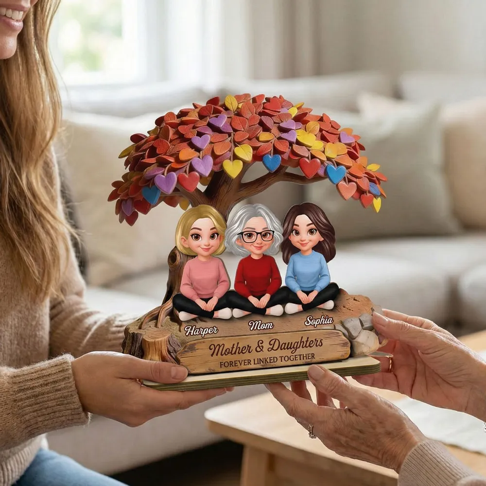Personalized 2-Layer Wooden Plaque with Mom and Daughters Under Colorful Heart Tree - Unique Gift for Mom, Sweet Family Keepsake - Image 9