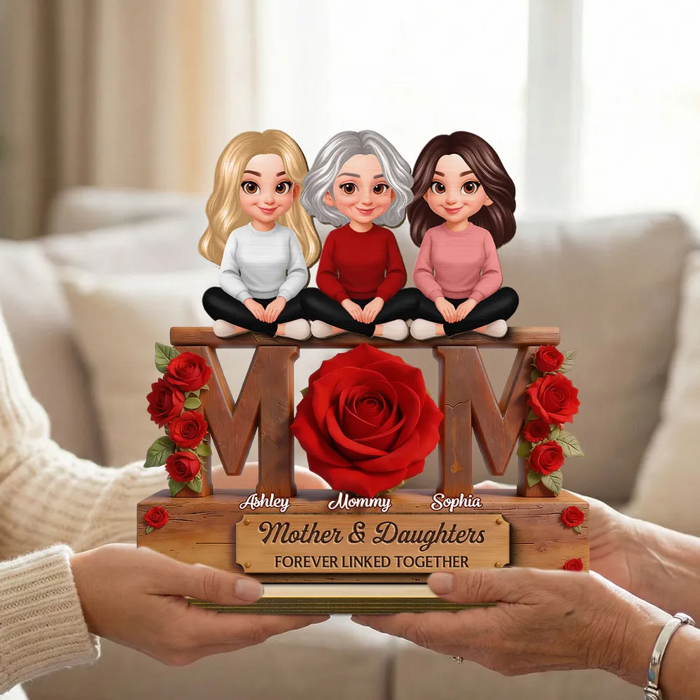Personalized 2-Layer Wooden Plaque Mom & Daughters Roses Living Room Decor, Unique Gift for Mom - Image 8