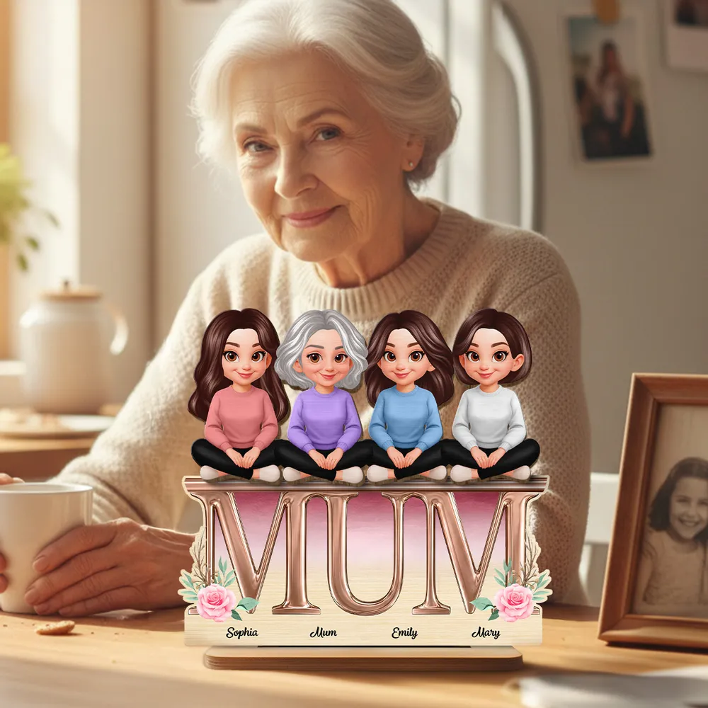 Personalized 2-Layer Wooden Plaque with Mum Letter Design, Custom Family Cartoon Display, Unique Gift for Mom - Image 7