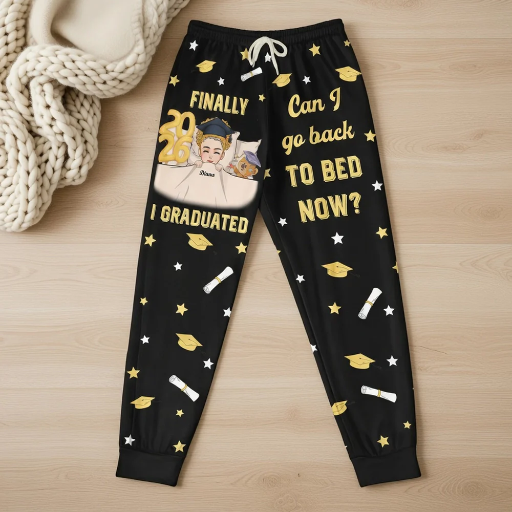 Personalized Sweatpants Graduation Gift Can I Go Back To Bed Now? Funny Custom Lounge Pants For Any Grad
