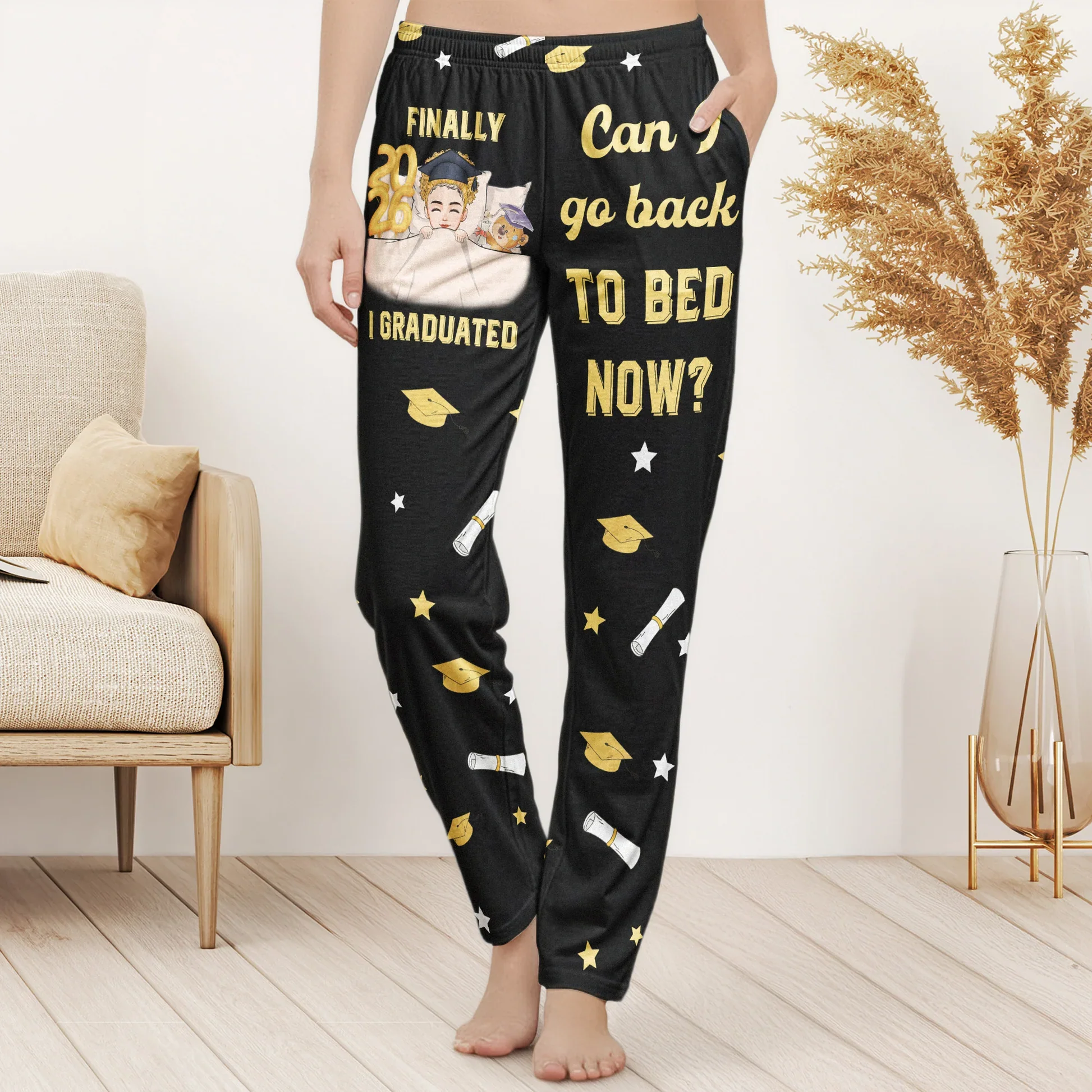 Personalized Sweatpants Graduation Gift Can I Go Back To Bed Now? Funny Custom Lounge Pants For Any Grad - Image 2