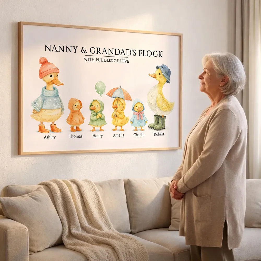Personalized Grandparents Poster, Cute Watercolor Duck Family Wall Art, Unique Gift for Grandma & Grandpa, Warm Home Decor - Image 2