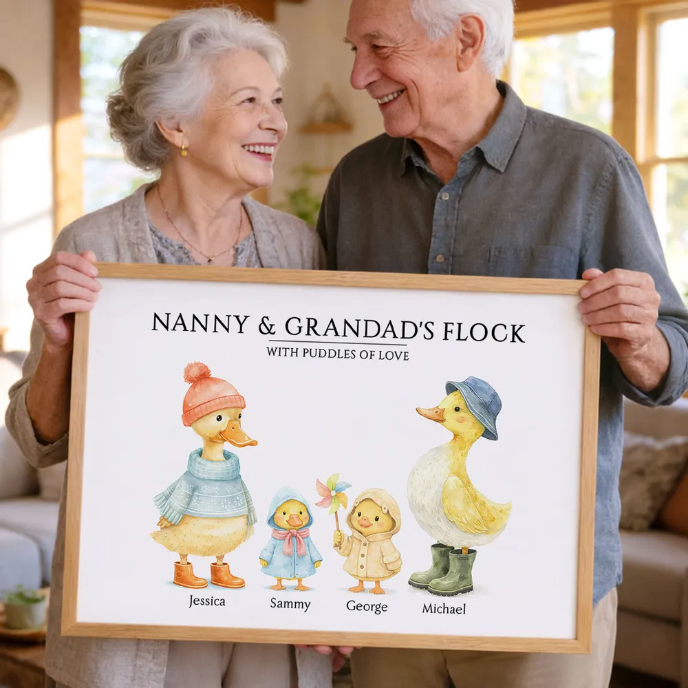 Personalized Grandparents Poster, Cute Watercolor Duck Family Wall Art, Unique Gift for Grandma & Grandpa, Warm Home Decor - Image 5