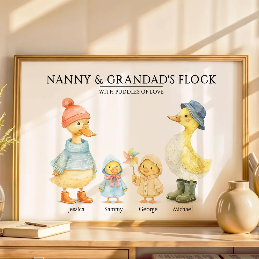 Personalized Grandparents Poster, Cute Watercolor Duck Family Wall Art, Unique Gift for Grandma & Grandpa, Warm Home Decor - Image 6