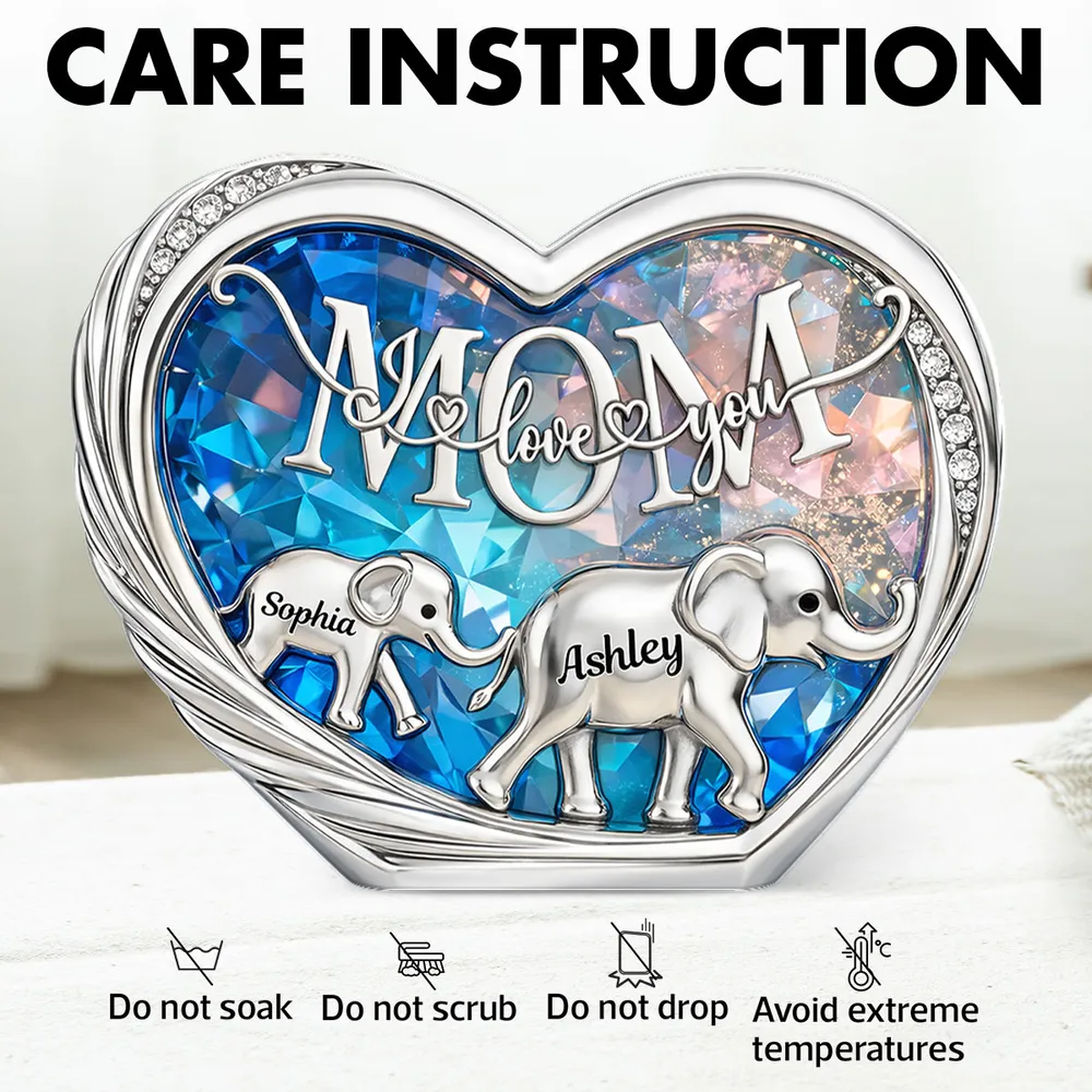 Personalized Shaped Acrylic Block Plaque with Elephant Family in Heart, 'Mom We Love You' Unique Gift for Mom - Image 7