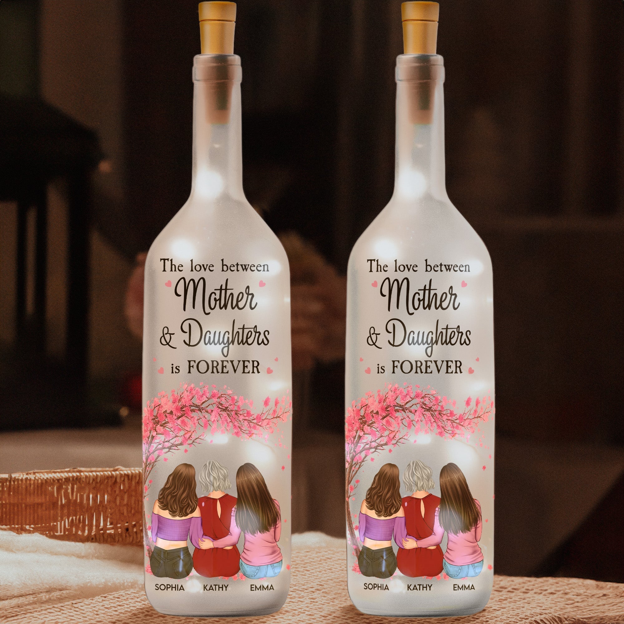 Personalized Bottle Lamp Mother and Daughters Forever Quote, Warm Glow Bedroom Decor, Unique Gift for Mom - Image 2