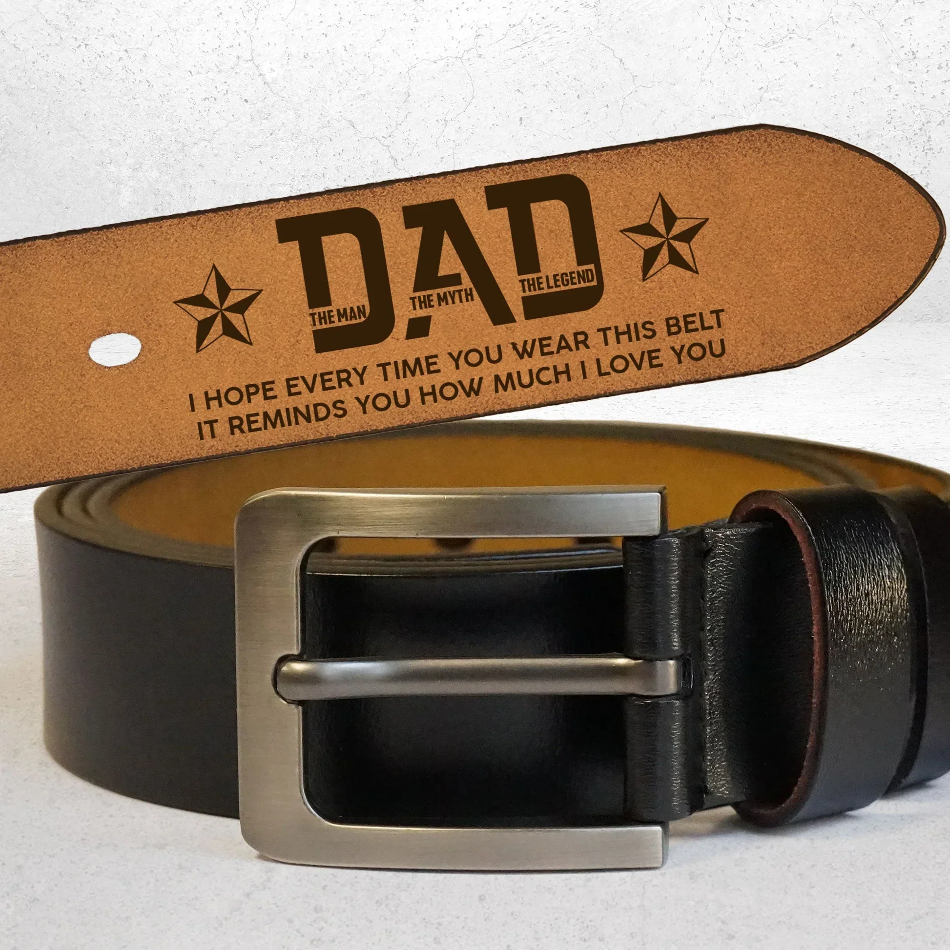 Personalized Leather Belt for Dad, Engraved 'It Reminds You How Much I Love You' Message, Unique Gift for Daily Wear - Image 2
