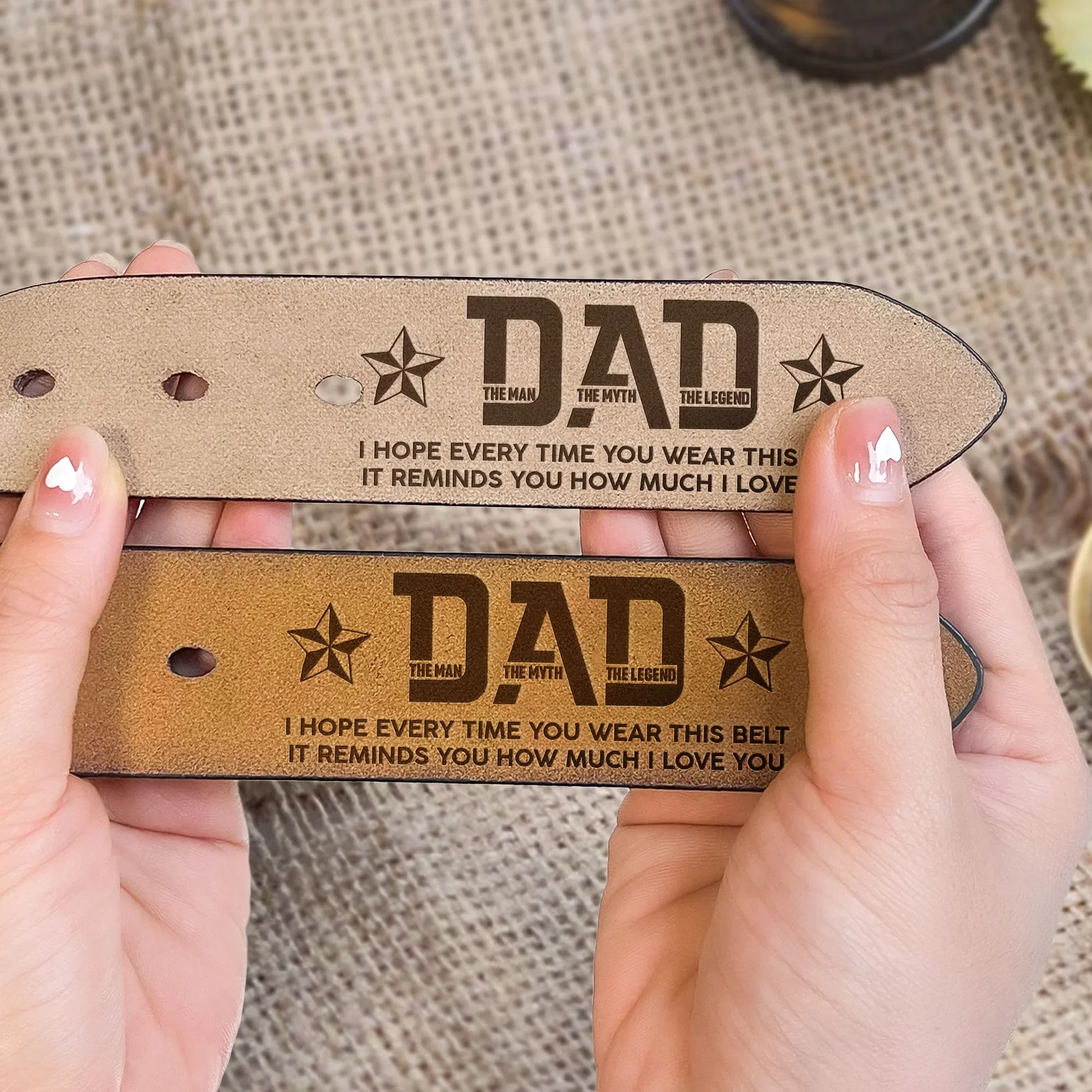 Personalized Leather Belt for Dad, Engraved 'It Reminds You How Much I Love You' Message, Unique Gift for Daily Wear - Image 5