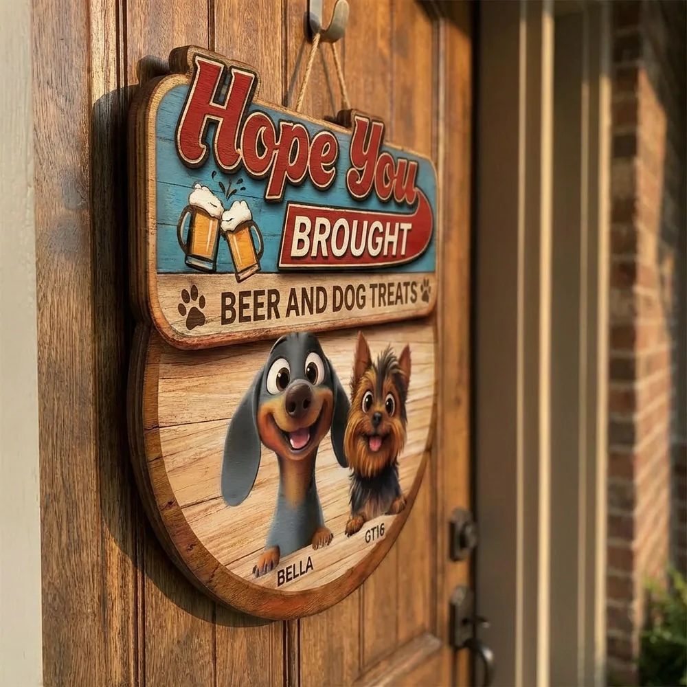 Custom Cartoon Dogs Wooden Sign with Beer Mugs, Funny Welcome Entryway Decor, Sweet Unique Holiday Gift for Pet Owners - Image 2