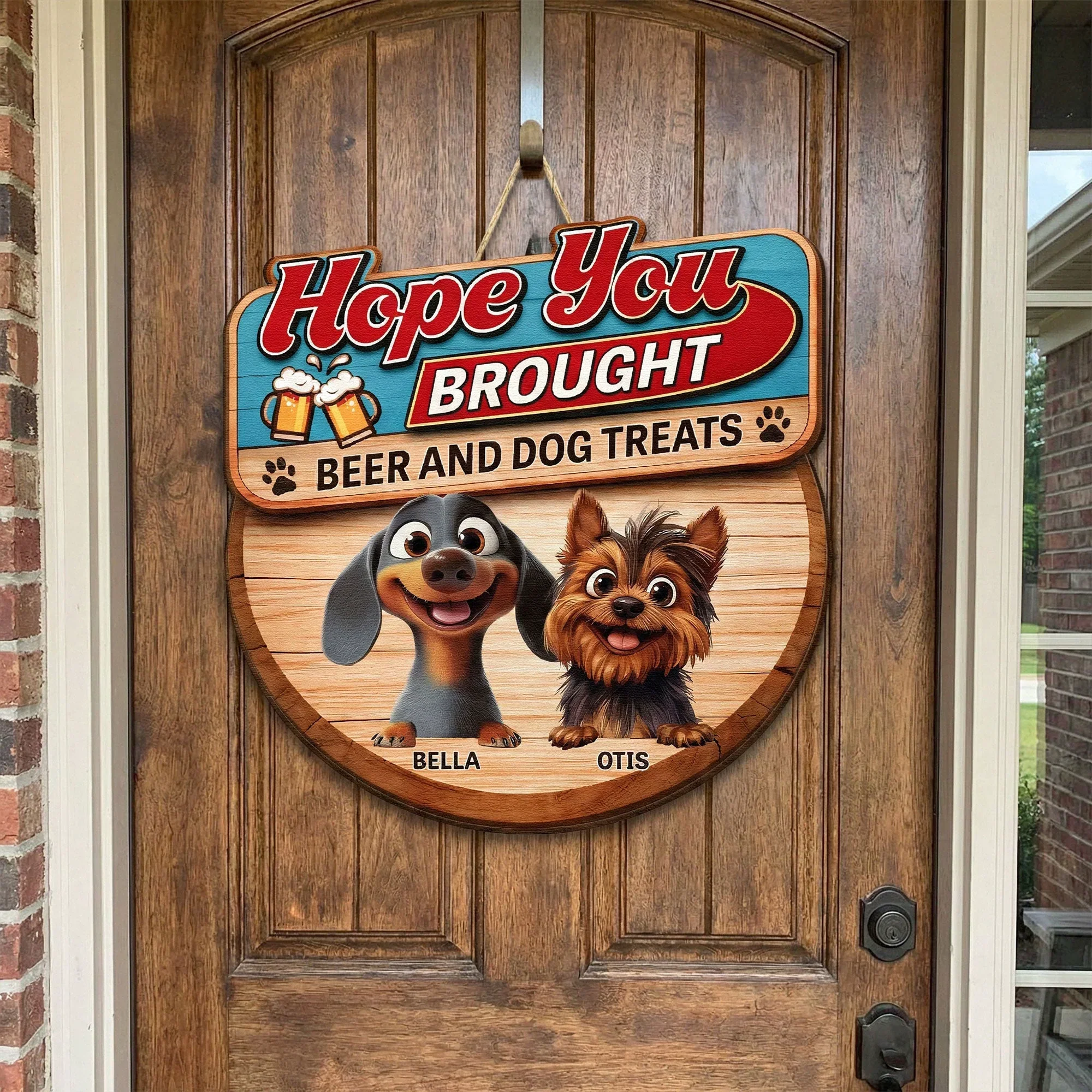 Custom Cartoon Dogs Wooden Sign with Beer Mugs, Funny Welcome Entryway Decor, Sweet Unique Holiday Gift for Pet Owners - Image 5