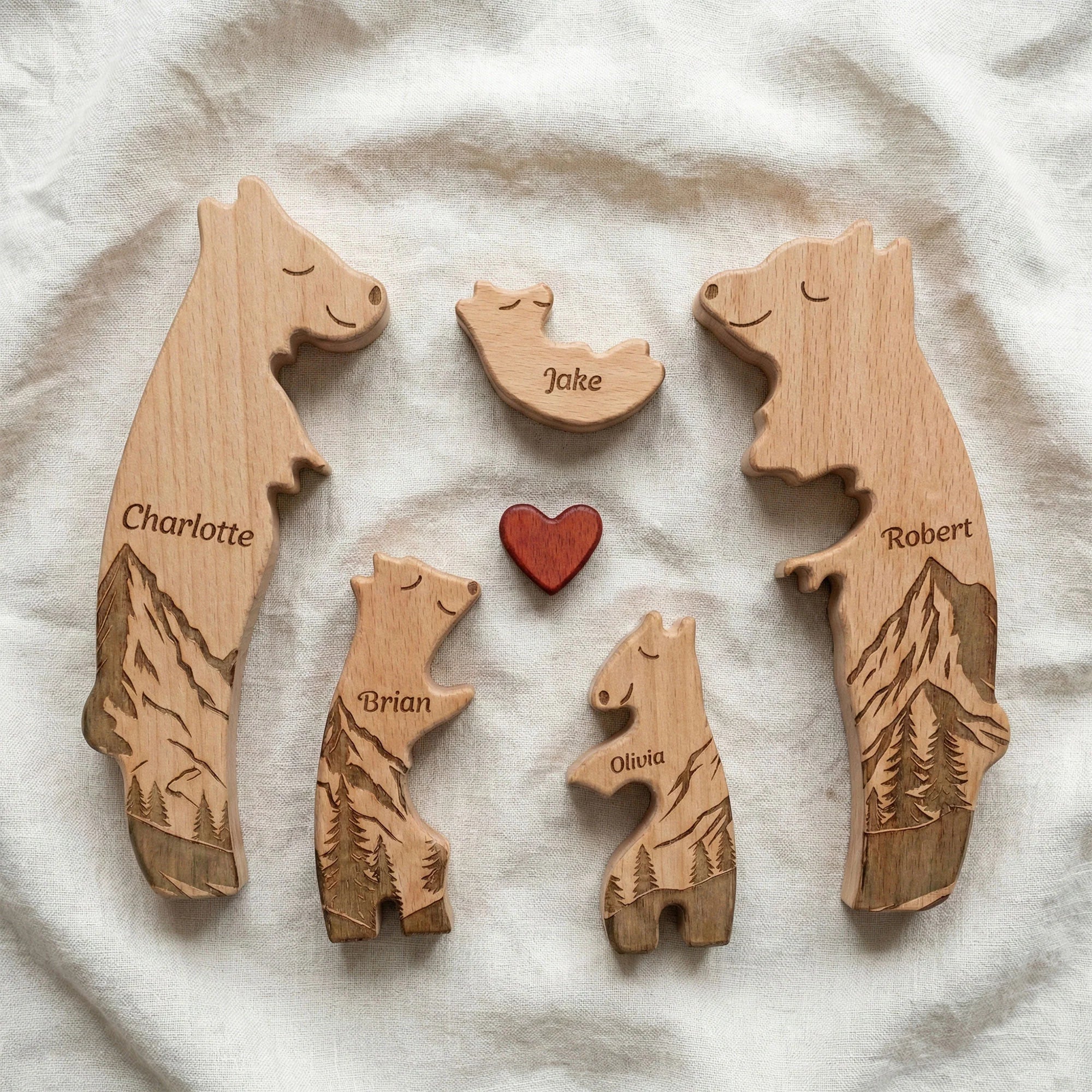 Personalized Wooden Bear Family Puzzle With Mountain Scene, Unique Father's Day Gift For Dad, Heartwarming Keepsake Decor - Image 4