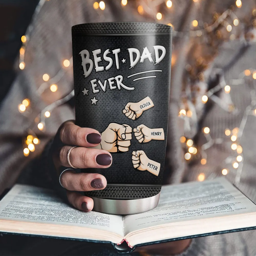 Personalized Best Dad Ever Insulated Travel Tumbler - Fist Bump Design, Daily Coffee On The Go, Unique Gift For Dad - Image 2