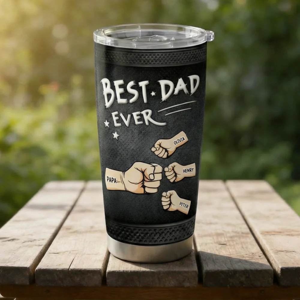 Personalized Best Dad Ever Insulated Travel Tumbler - Fist Bump Design, Daily Coffee On The Go, Unique Gift For Dad - Image 3