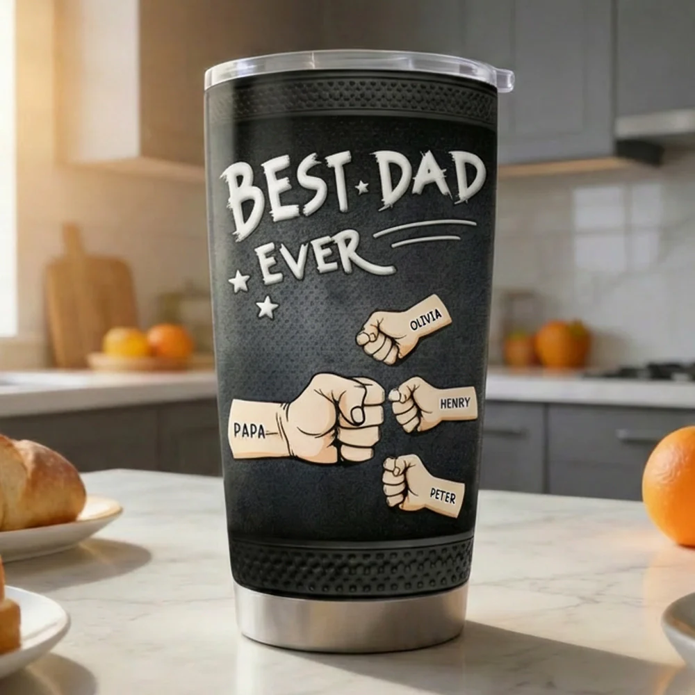 Personalized Best Dad Ever Insulated Travel Tumbler - Fist Bump Design, Daily Coffee On The Go, Unique Gift For Dad - Image 4