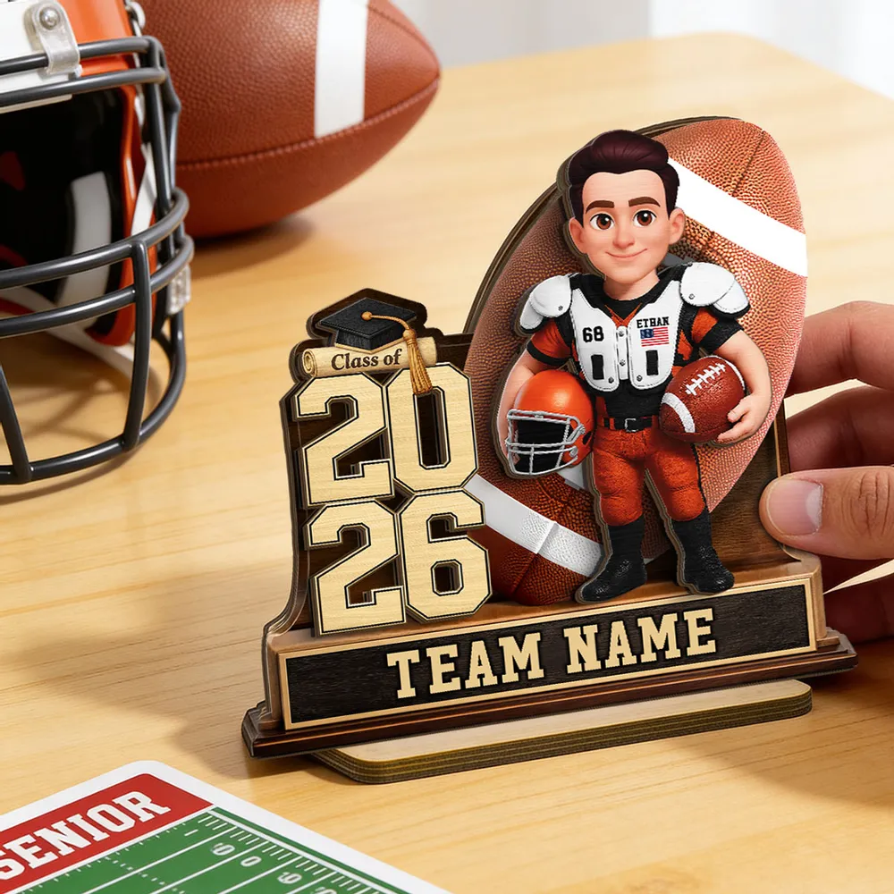 Custom Class Football Player 2-Layer Wooden Plaque, Warm Sports Memory Desk Decor, Thoughtful Gift for Graduates - Image 2