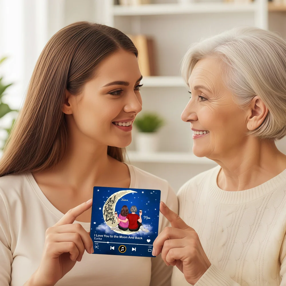 Acrylic Music Magnet with Mom and Daughter Sitting on the Moon, Love You to the Moon and Back, Sweet Gift for Mom - Image 7