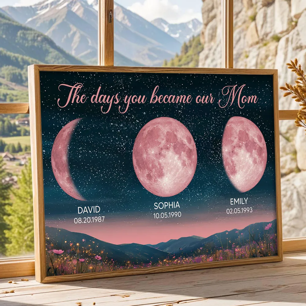Personalized Moon Phase Poster for Mom The Days You Became Our Mom Starry Sky Wall Art Unique Gift - Image 3