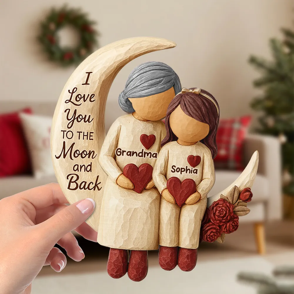 Personalized 2-Layer Wooden Plaque Grandma Grandpa and Grandchild on Moon We Love You to the Moon and Back Unique Gift - Image 2