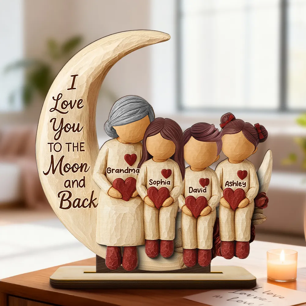 Personalized 2-Layer Wooden Plaque Grandma Grandpa and Grandchild on Moon We Love You to the Moon and Back Unique Gift - Image 3
