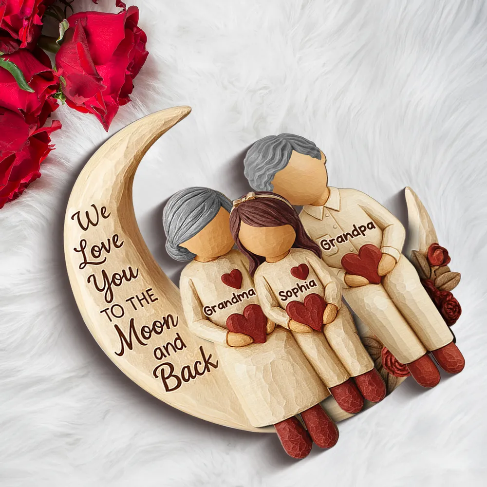 Personalized 2-Layer Wooden Plaque Grandma Grandpa and Grandchild on Moon We Love You to the Moon and Back Unique Gift - Image 4