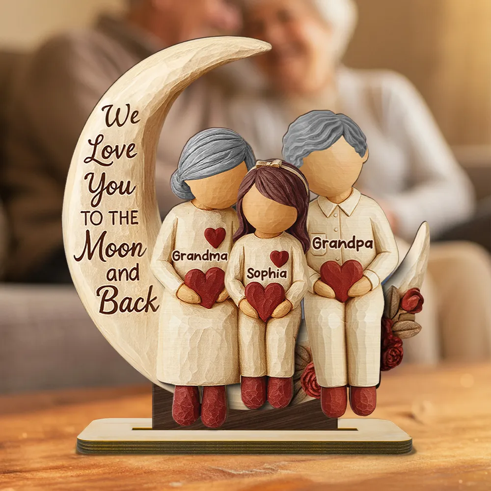 Personalized 2-Layer Wooden Plaque Grandma Grandpa and Grandchild on Moon We Love You to the Moon and Back Unique Gift - Image 5