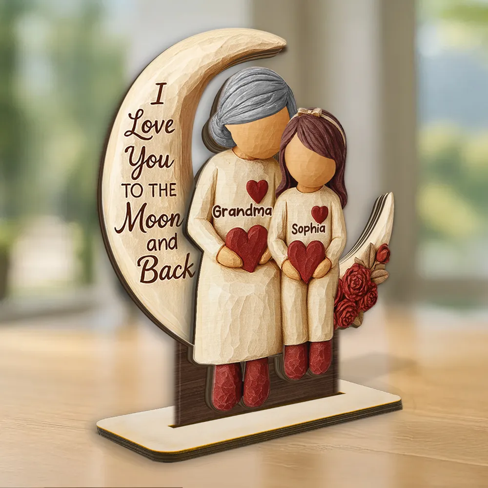 Personalized 2-Layer Wooden Plaque Grandma Grandpa and Grandchild on Moon We Love You to the Moon and Back Unique Gift - Image 6