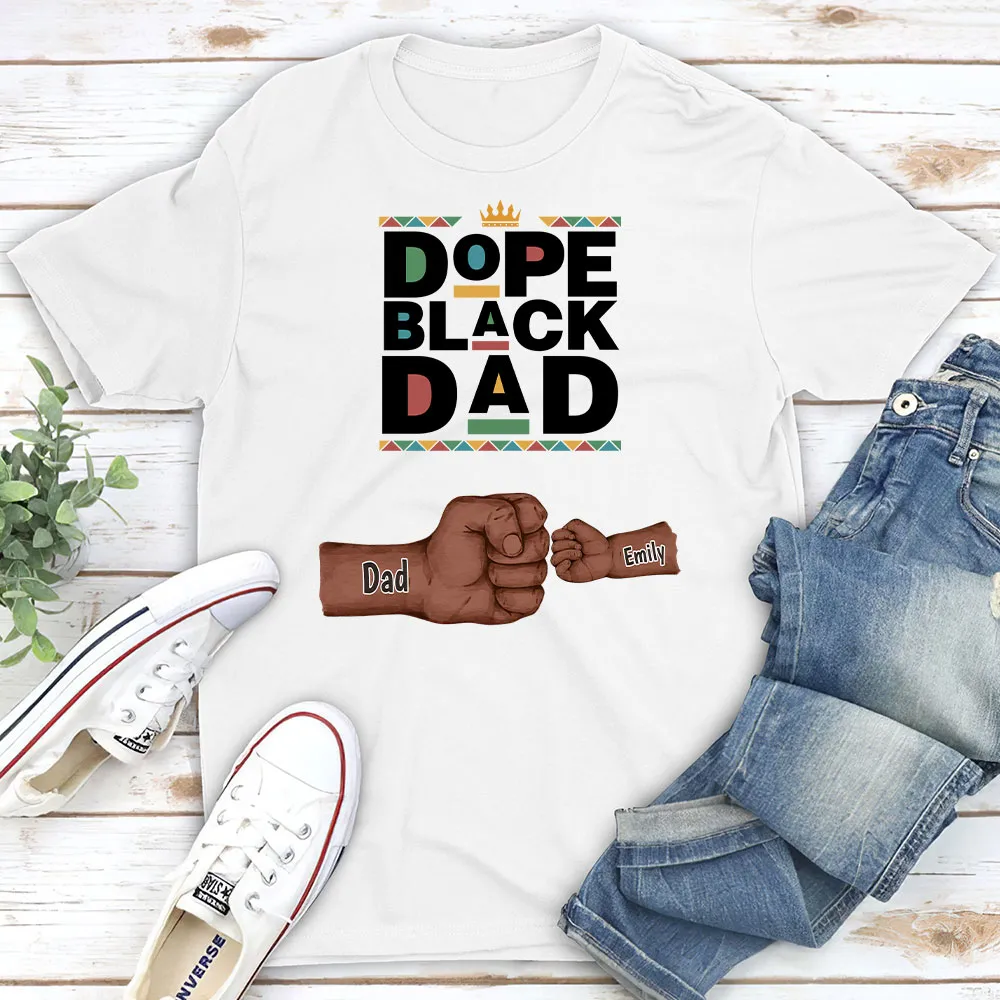 Personalized Dope Black Dad Classic Tee With Fist Bump Hands Design, Unique Father's Day Gift For Dad - Image 2