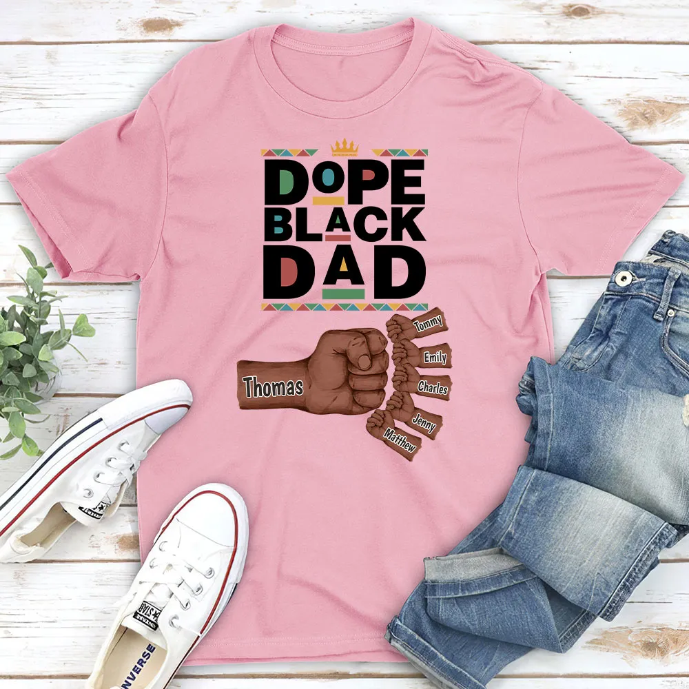Personalized Dope Black Dad Classic Tee With Fist Bump Hands Design, Unique Father's Day Gift For Dad - Image 3