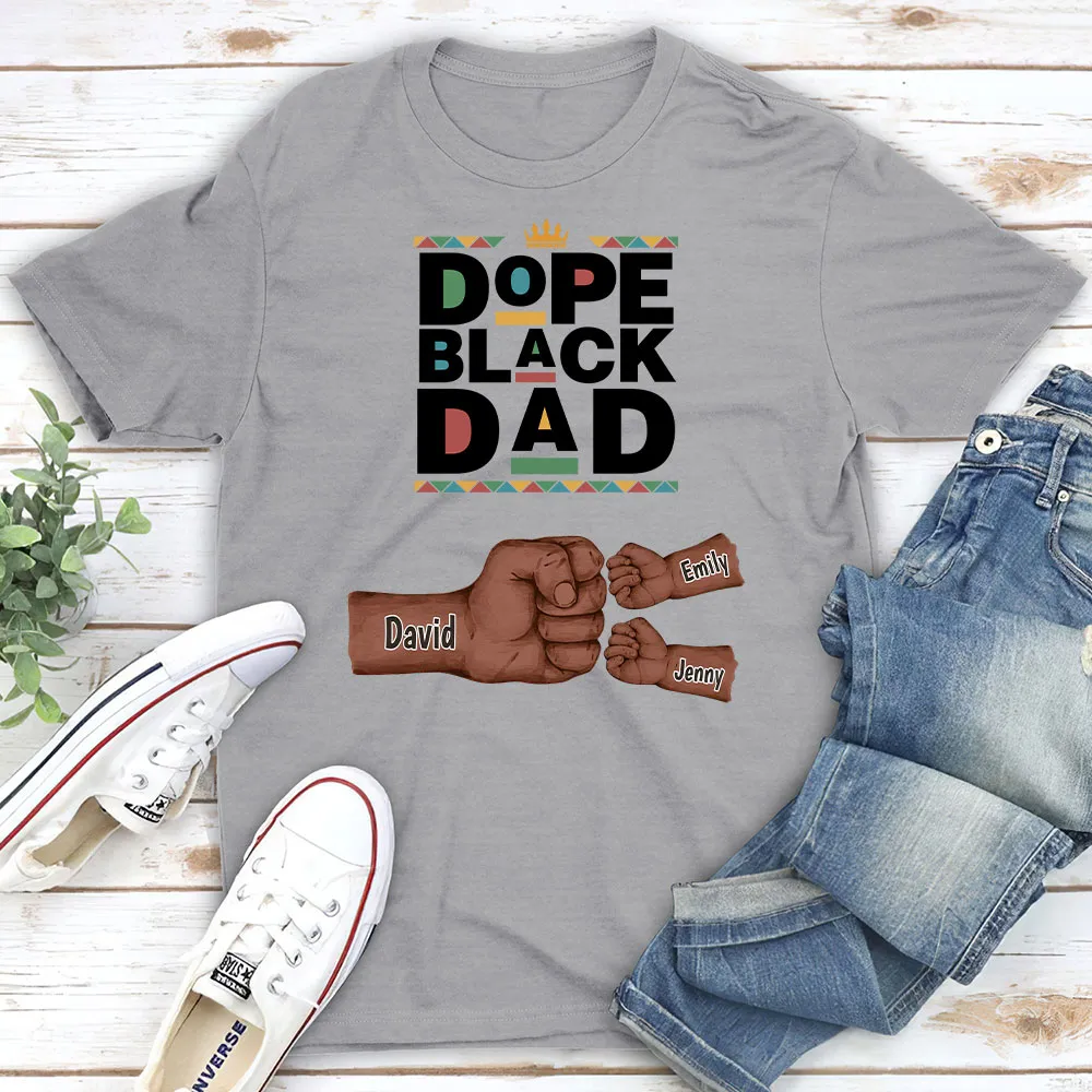 Personalized Dope Black Dad Classic Tee With Fist Bump Hands Design, Unique Father's Day Gift For Dad - Image 5