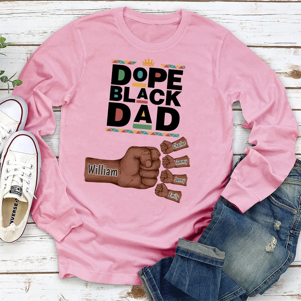 Personalized Dope Black Dad Classic Tee With Fist Bump Hands Design, Unique Father's Day Gift For Dad - Image 7