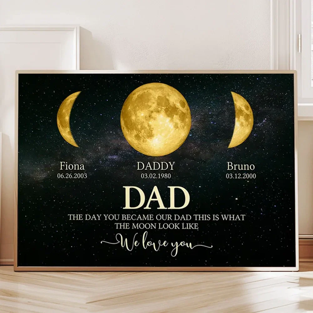 Personalized Moon Phase Dad Poster, Custom Family Keepsake Wall Art, Unique Gift for Dad with Starry Night Vibe