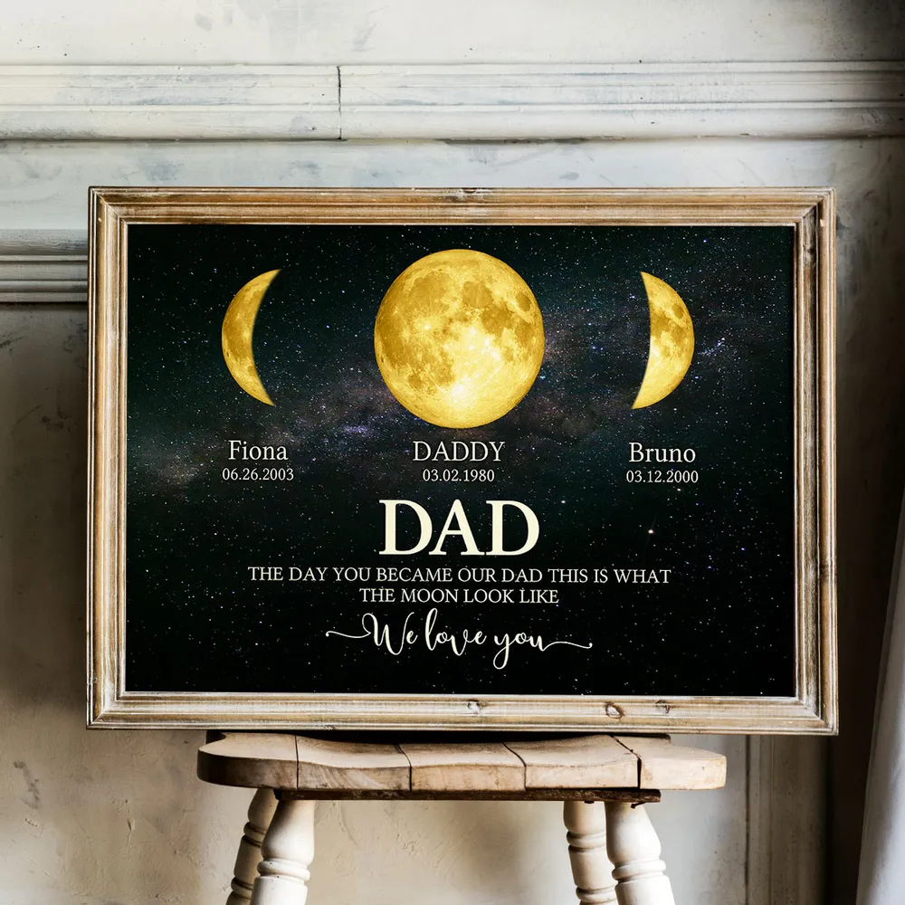 Personalized Moon Phase Dad Poster, Custom Family Keepsake Wall Art, Unique Gift for Dad with Starry Night Vibe - Image 3