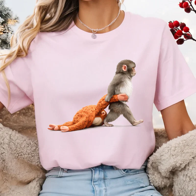 Personalized Classic Tee with Baby Monkey Punch Journey Graphic, Cute Animal Lover Gift for Everyday Smiles - Image 5