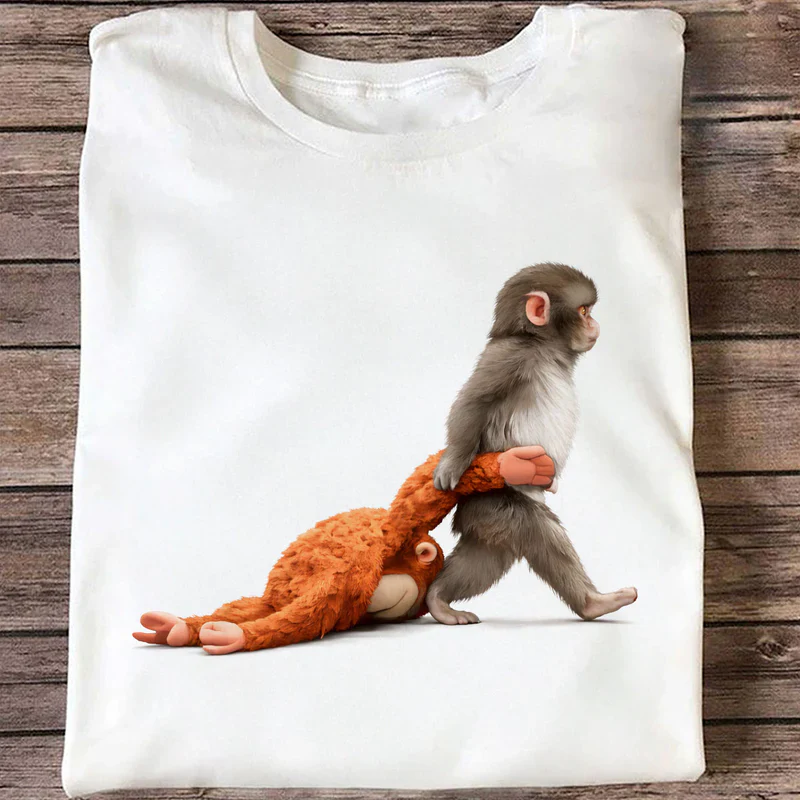 Personalized Classic Tee with Baby Monkey Punch Journey Graphic, Cute Animal Lover Gift for Everyday Smiles - Image 6