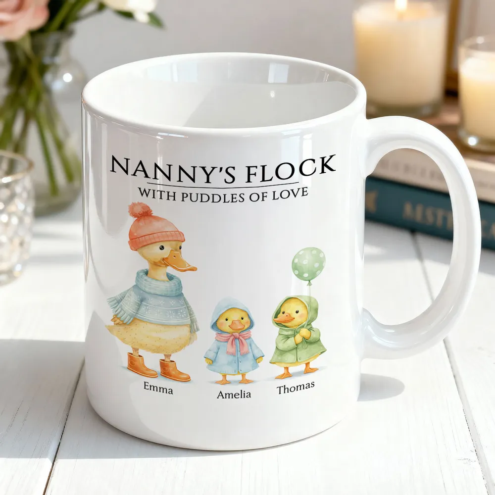 Personalized Ceramic Mug with Cute Duck Family Illustration, Unique Gift for Grandma or Mom, Sweet Daily Coffee Moment - Image 2