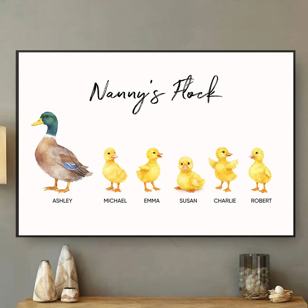 Personalized Grandma Poster, Watercolor Duck and Ducklings Nursery Wall Art, Sweet Gift for Nanny's Home Decor - Image 2
