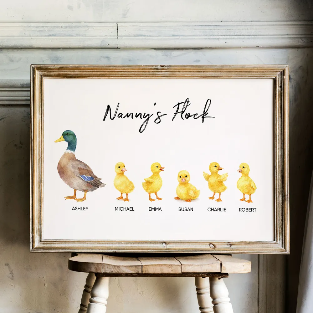 Personalized Grandma Poster, Watercolor Duck and Ducklings Nursery Wall Art, Sweet Gift for Nanny's Home Decor - Image 6