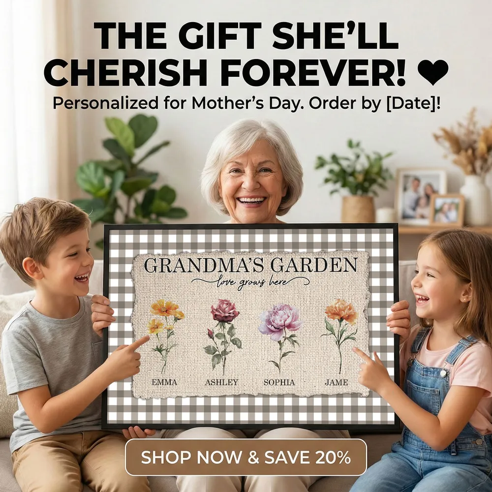 Personalized Grandma's Garden Birth Month Flowers Poster, Gingham Wall Art, Unique Gift for Grandma or Mom - Image 5