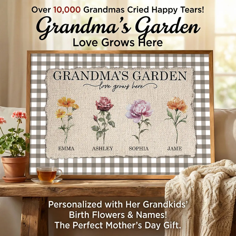 Personalized Grandma's Garden Birth Month Flowers Poster, Gingham Wall Art, Unique Gift for Grandma or Mom - Image 8