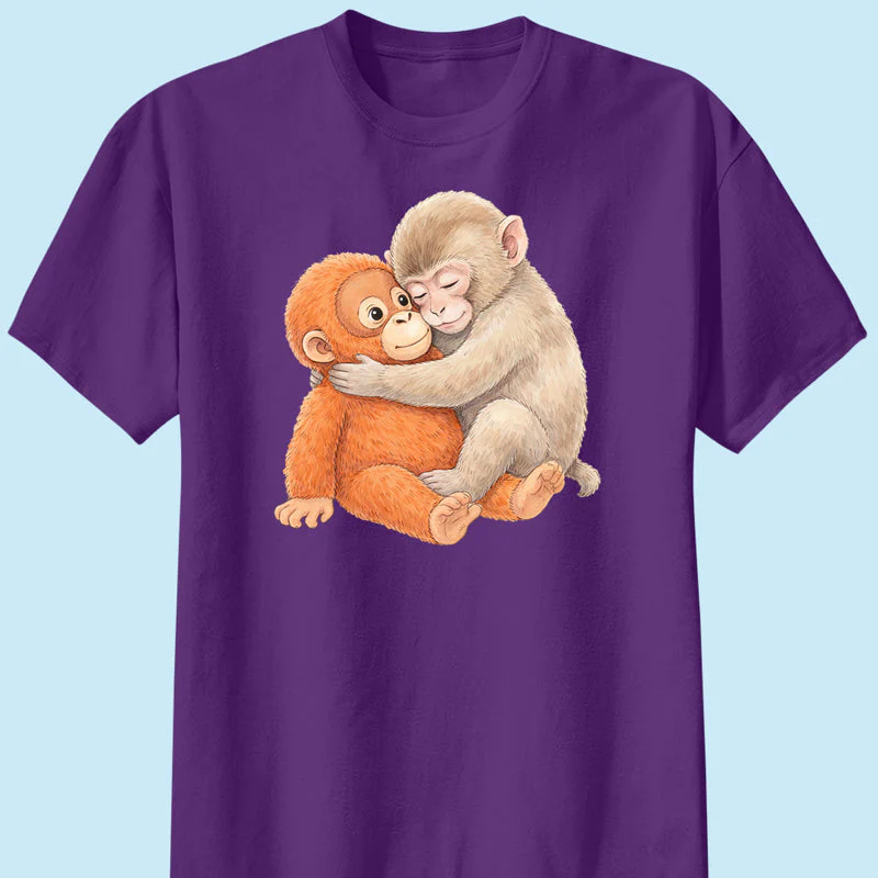 Cute Punch Monkey Graphic Classic Tee, Hugging Baby Monkey Art, Cozy Viral Animal Lover Gift Shirt - Image 6
