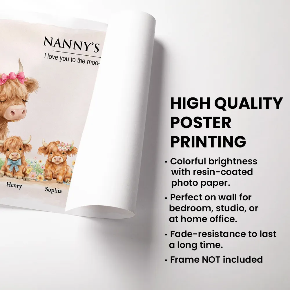 Personalized Highland Cow Family Poster, Nanny & Grandad's Herd Wall Art, Sweet Farm Nursery Decor, Unique Gift for Grandma & Grandpa - Image 4