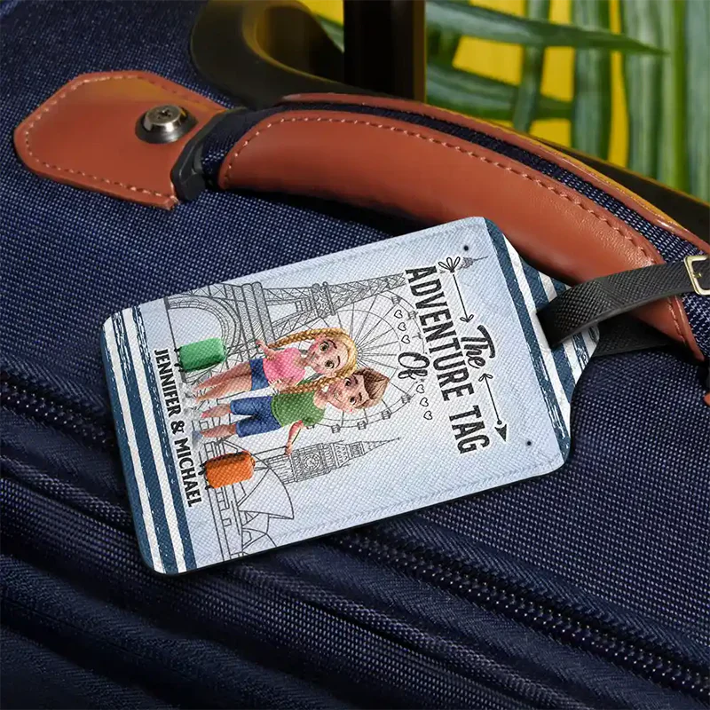 Leather Luggage Tag Personalized Travel Gift for Couples, And So The Adventure Begins, Stylish Luggage Identification for Trips - Image 2