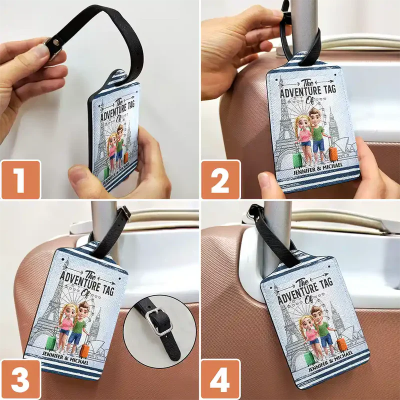 Leather Luggage Tag Personalized Travel Gift for Couples, And So The Adventure Begins, Stylish Luggage Identification for Trips - Image 5