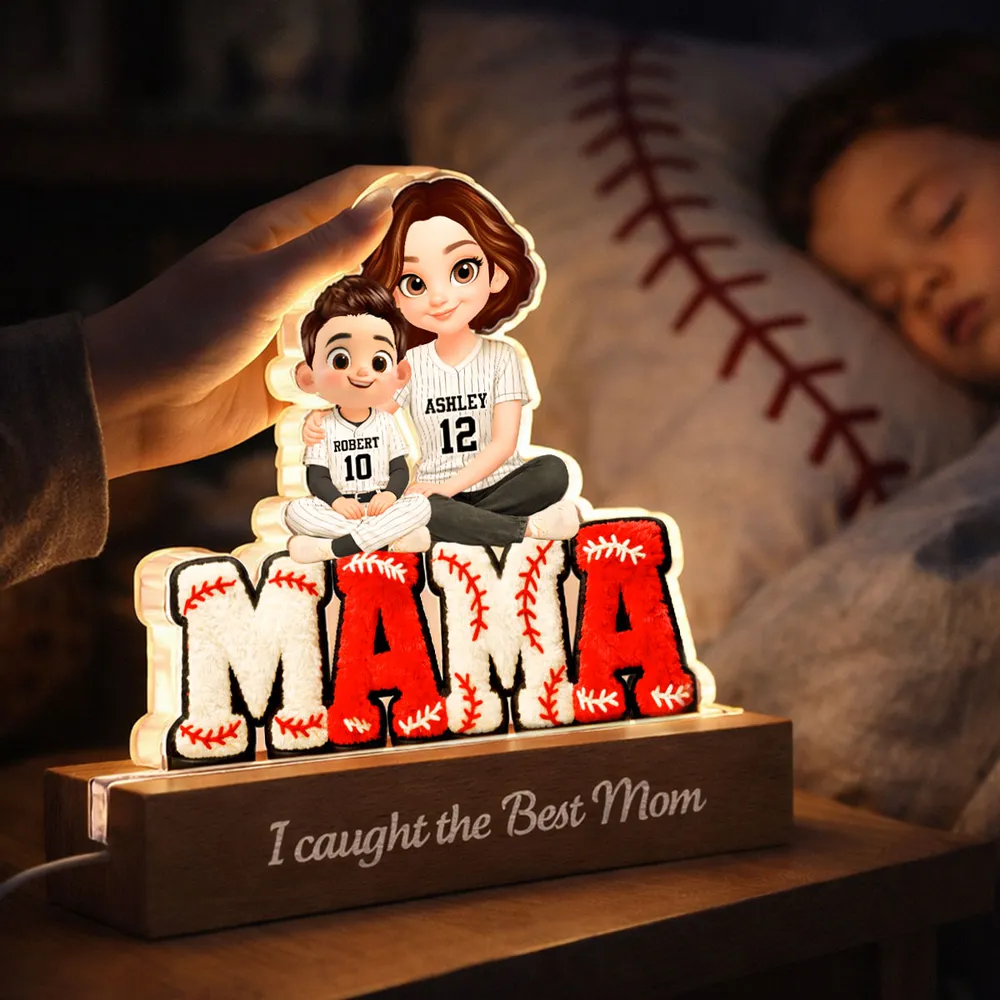 Block LED Light Plaque With Baseball Mama Hugging Kids, 'We Caught the Best Mom', Cozy Bedside Gift - Image 7
