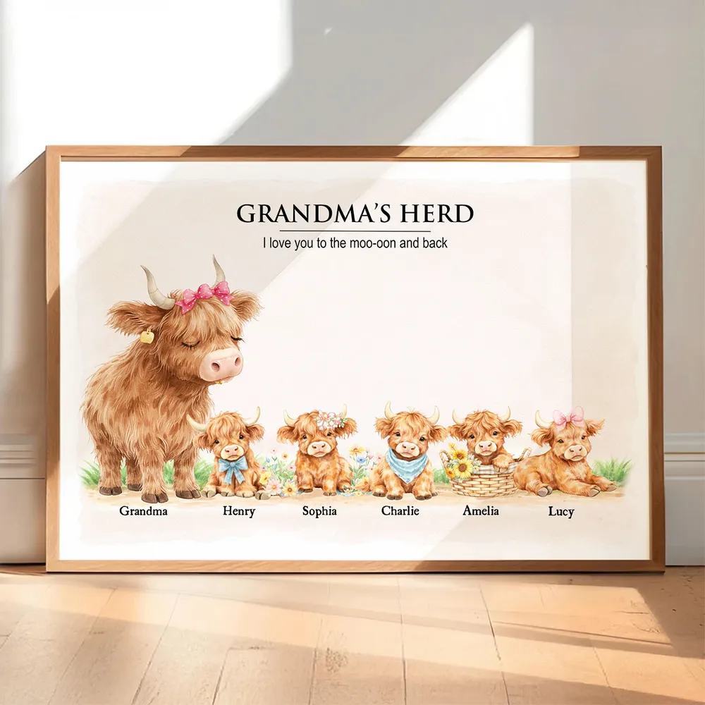 Personalized Highland Cow Family Poster, Grandma & Grandpa's Herd Wall Art, Unique Gift for Grandparents - Image 8